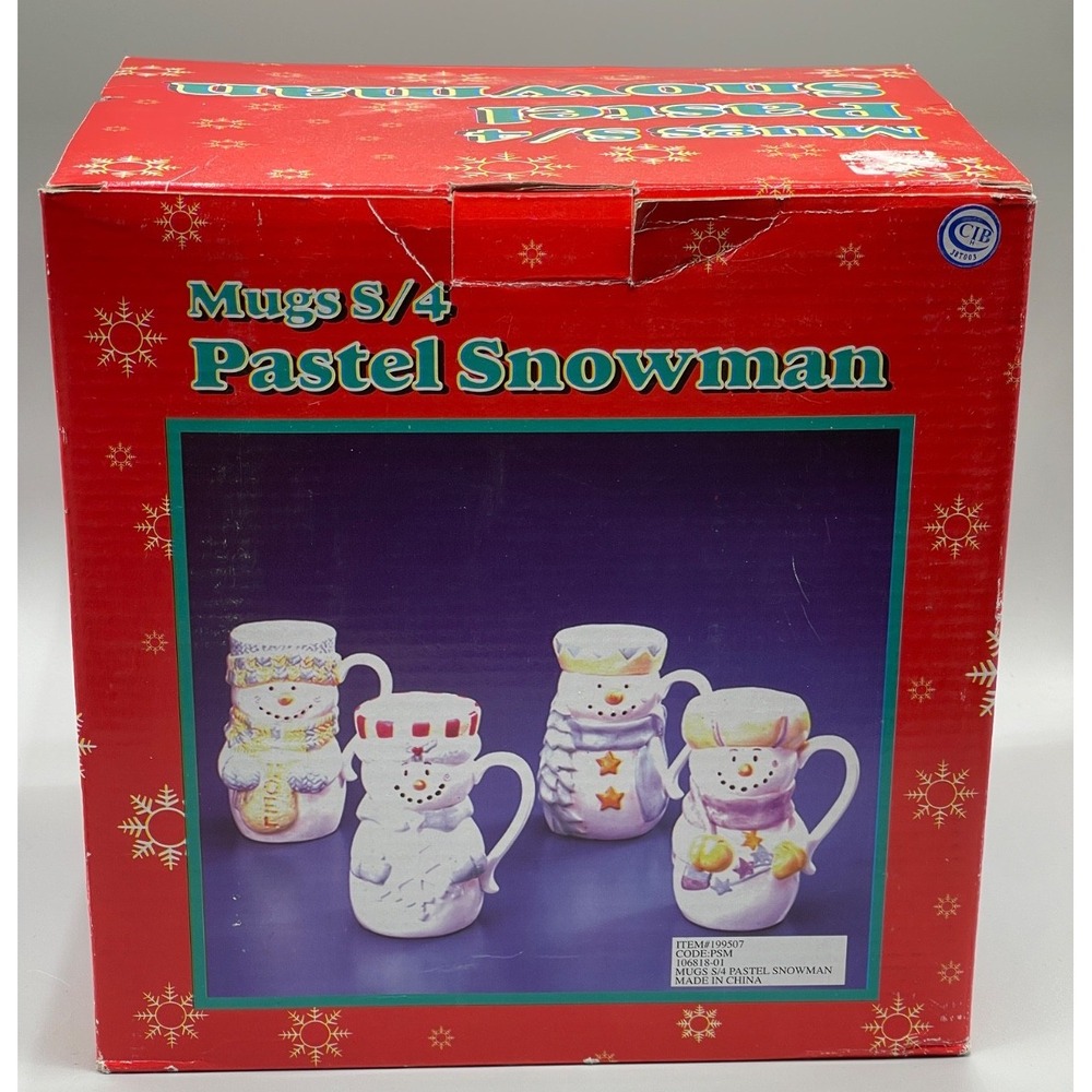 Vintage set of 4 ceramic Pastel Snowman mugs in BOX